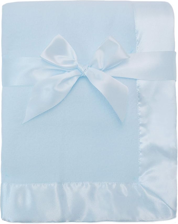 American Baby Company Fleece Blanket (30" x 40") with Silk-Like Satin Trim, Soft, Warm & Cozy, Blue, for Boys and Girls, Perfect for Baby Carrier, Stroller, Travel and Gifting