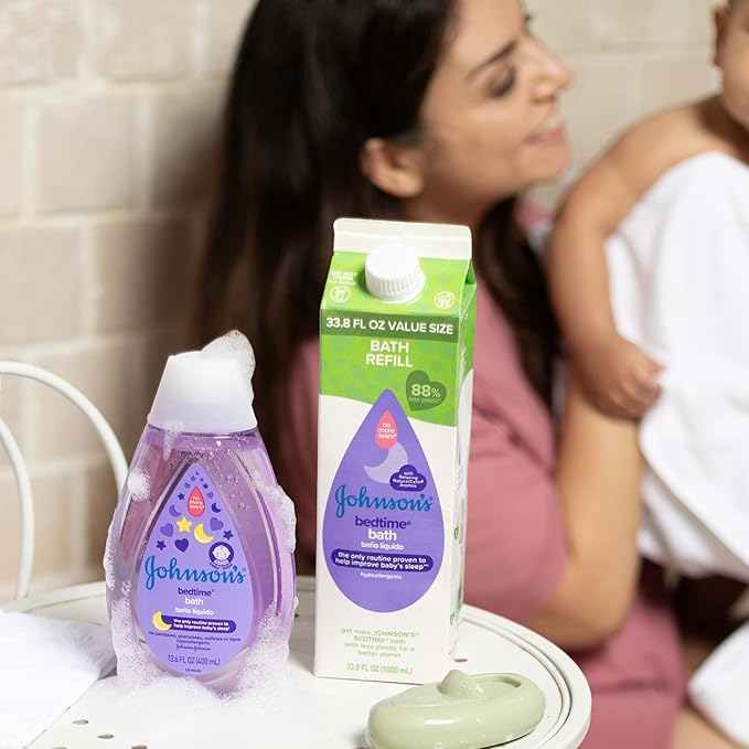 Johnson's Baby Bedtime Bath with Relaxing & Soothing NaturalCalm Aromas, Hypoallergenic, Gentle & Tear-Free Nighttime Baby Bath Essential, Floral Scent, Value Size Refill, 33.8 fl. oz