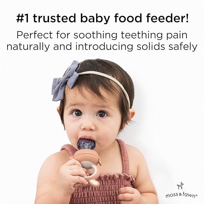 Moss and Fawn Forage Feeder - Soothing Silicone Frozen Breast Milk Popsicle & Baby Food Teething Toy, Pacifier, Fruit Feeder, & Teether - BPA, PVC & Phthalate-Free - Bloom