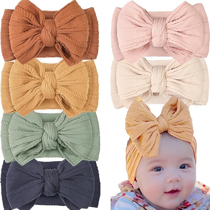 CÉLLOT 6 Pcs Baby Bows Headbands Nylon Hairbands Baby Girl Bows Hair Accessories for Newborn Infant Toddler Essentials (Brown Series)