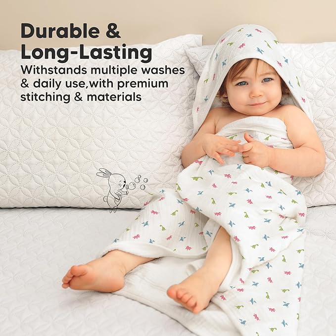 KeaBabies Muslin Baby Bath Towels with Hood for Girls, Boys -Large Organic Cotton Hooded Baby Towels for Newborns,Toddlers,Infant,Kids,Soft Absorbent Newborn Bath Essentials Gift Set(Roarsome, Petite)