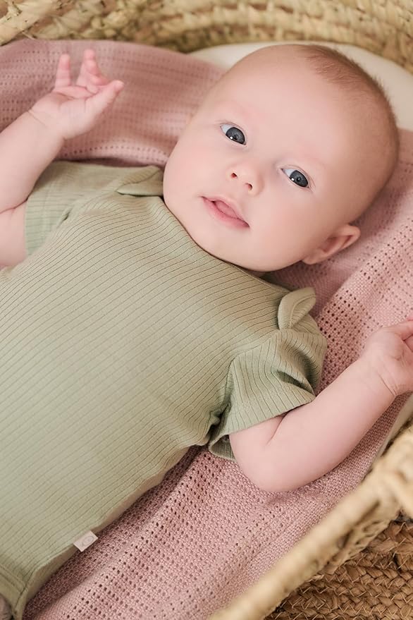 MORI Baby Short Sleeve Unisex Bodysuit with Envelope Neck and Nickel Free Poppers - Viscose from Bamboo and Cotton Blend