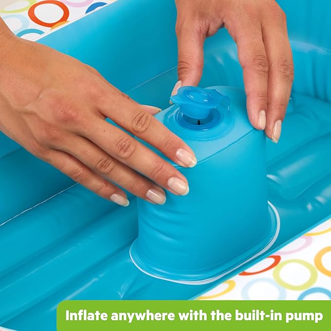 Bright Starts Bathe & Giggle 2-in-1 Baby Bath Tub and Ball Pit, Inflatable Bathtub with Built-in Air Pump and 8 Floating Balls, Portable Design, Deflates and Folds Easily, 6M+