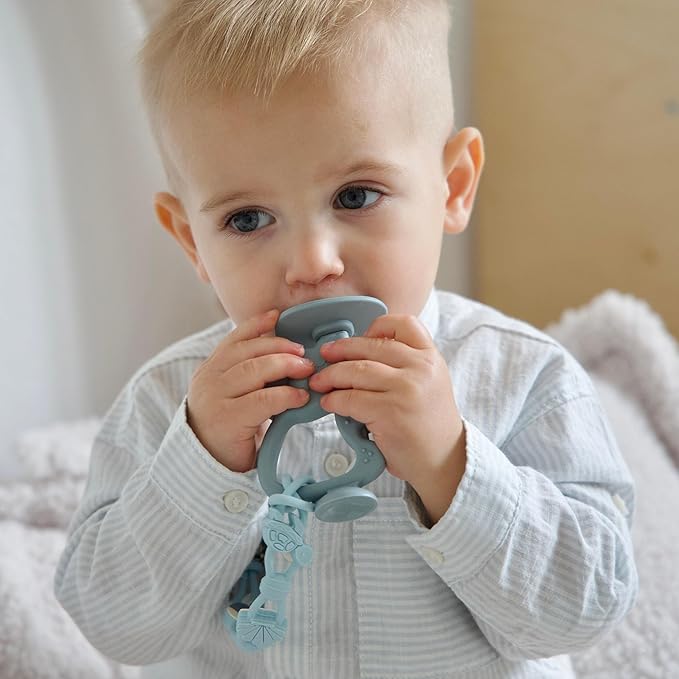 Moonkie Teething Toy Set of 2, Safe & Easy to Hold BPA Free Silicone Teethers, 360° Baby Toothbrush with Suction Base, Teether Toys Best for Babies 6-12 Months (Koala Warm Taupe/Lunar Grey)