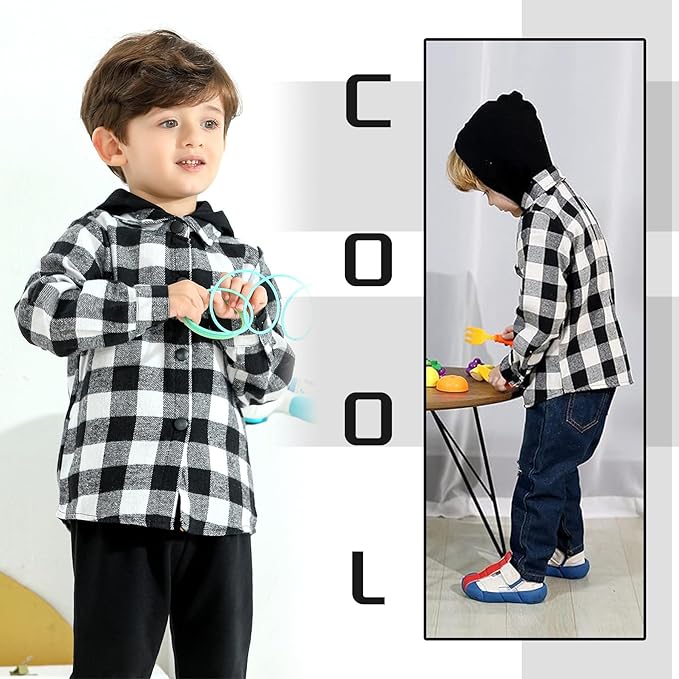 YOUNGER STAR Toddler Kids Boys Girls Flannel Hooded Plaid Shirt Button Baby Red Clothes