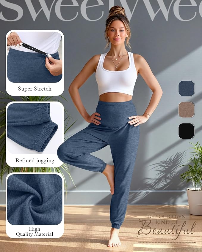 3 Pack Women's Maternity Pants Maternity Jogger Sweatpants Over The Belly Stretchy Pregnancy Pants with Pockets