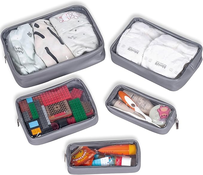 TSA Approved 5-Piece Diaper Bag Organizer Pouch Set Clear Waterproof TPU Kids Toiletry Storage Set Travel Packing Clutch Cube Bags for Baby Nursing