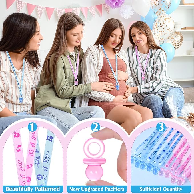 60 Pcs Baby Shower Pacifiers Necklace, Cute Acrylic Pacifier Necklaces for Chupones para Baby Shower Games Charm, Party Favors, Decorations DIY, Gender Reveal Table Scatter(Blue&Pink)