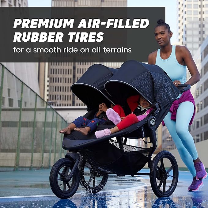 Baby Jogger Summit X3 Double Jogging Stroller Midnight Black Buggy for Two Smooth Ride for Walking or Jogging Compact Fold Increased Airflow All-Terrain Air Filled Tires and All-Wheel Suspension
