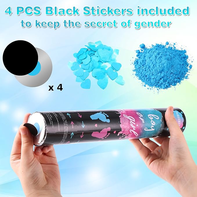 Gender Reveal Confetti Cannon, 4 Pack Biodegradable Blue Confetti Paper with Cornstarch Powder, Confetti Blaster for Boy Gender Reveal, Party Poppers, Blue