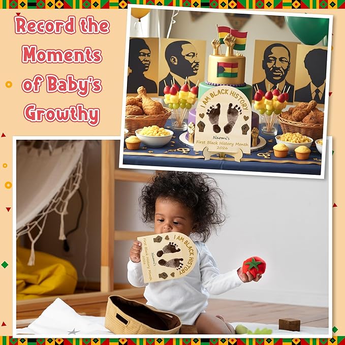 R HORSE 3D Baby's First Black History Month Footprint or Handprint Art Sign Craft, I am Black History DIY Wooden Hanging Decoration, Newborn Keepsake Gift for Unisex Baby Photo Prop Nursery Decor
