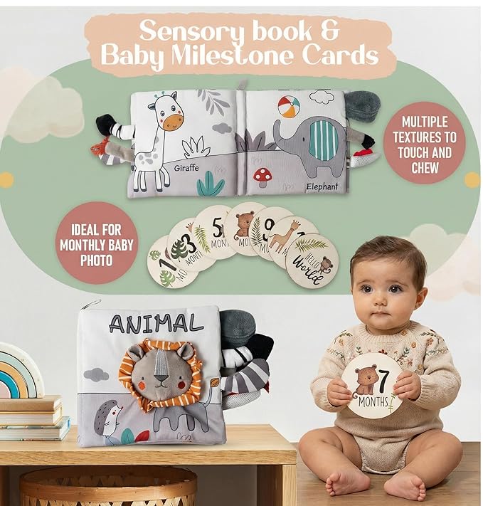 New Baby Gift Basket 21-Piece Set | Refined Newborn Baby Gift Set for Boy & Girl | Gender Reveal Gifts & New Mom Gifts Bundle | Essential Newborn Toys & Acc. Included in Elegant Keepsake Magnet Box