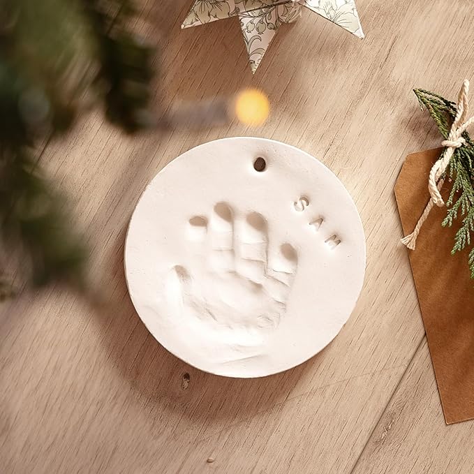Baby Hand and Footprint Kit Girls, Boys - Personalized Baby’s First Christmas Ornament Kit, Newborn Christmas Gifts for New Mom, Cute Shower Gifts, Easy to Use Handprint Ornaments (Glaze Finish)