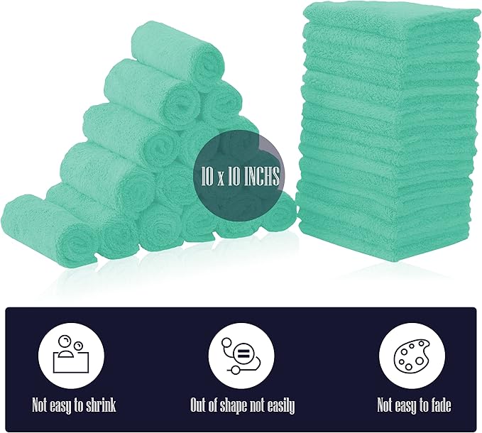 32 Pack Baby Washcloths - 10x10 Inch, Coral Fleece - Extra Absorbent and Soft Wash Clothes for Newborns, Infants and Toddlers - Suitable for Sensitive Skin and New Born - Baby Shower - Aqua Green