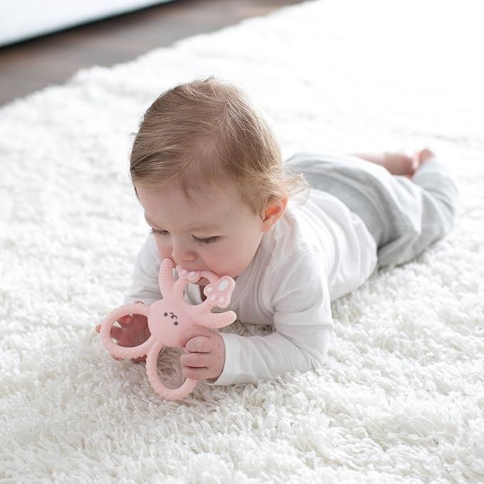 Dr. Brown's Flexees Teether,Pink Bunny,Soft 100% Silicone Baby Teether,BPA Free,3m+,(Pack of 6)