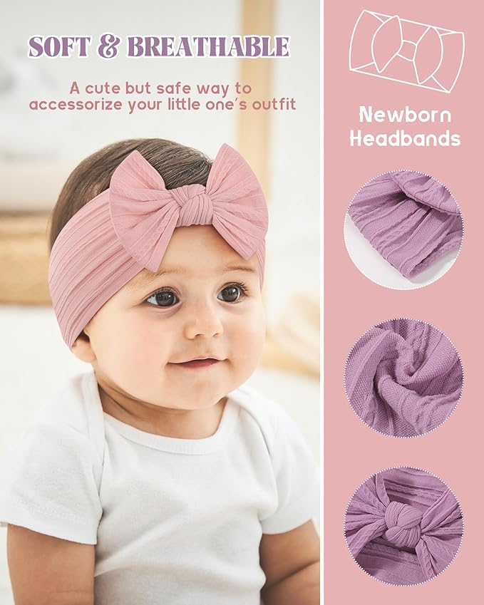 jollybows 12pcs Baby Girls Nylon Headband with Bow Newborn Hairbands Infant Hair Bow Elastics Handmade Hair Accessories for Toddlers Kids