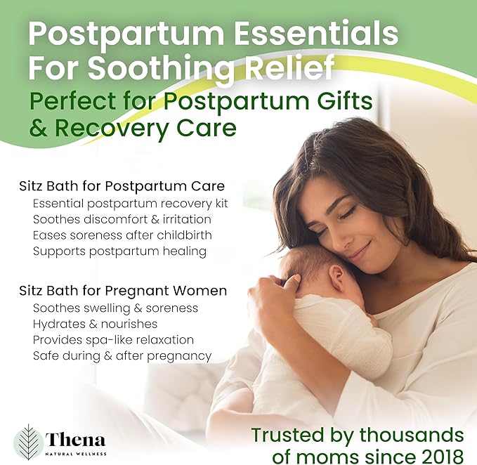 Best Organic Sitz Bath Soak Postpartum Care and Post Partum Essentials, Natural Hemorrhoid Treatment for Women & Moms with Epsom Dead Sea Salt Witch Hazel, Sitz Bath for Toilet, Thena