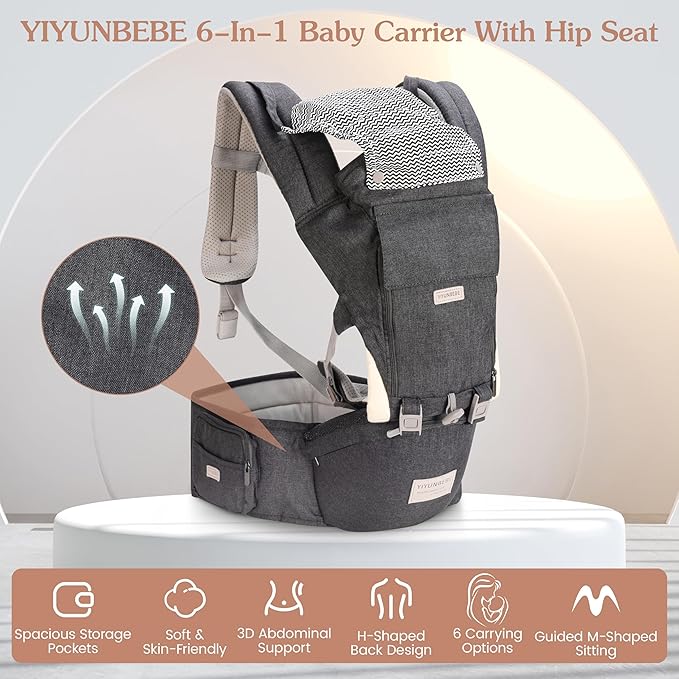 Baby Carrier Newborn to Toddler Baby Carriers with Seat Infant Baby Holder Backpack Baby Carriers Front and Back for Carrying and Hiking (Grey)