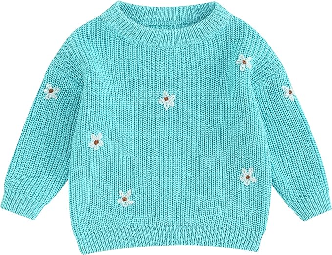 Mubineo Baby Girl Winter Clothes Cute Flower Sweater Crewneck Pullover Long Sleeve Knit Newborn Infant Sweaters