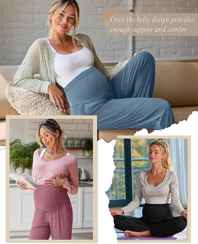 3 Pack Women's Maternity Pants Maternity Jogger Sweatpants Over The Belly Stretchy Pregnancy Pants with Pockets