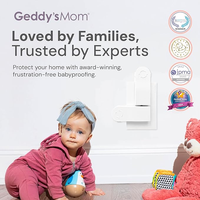Self-Closing Outlet Cover Plate System by Geddy’s Mom – Automatic Child Safety That Covers Outlets When Unplugged, Shut Your Face, Easy Install, Award-Winning Baby Proofing for 2-Screw Decora Outlets