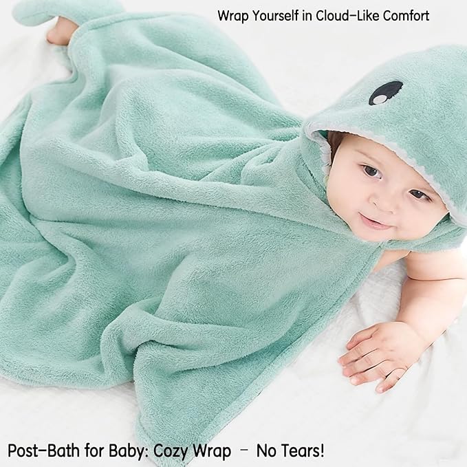 Toddler Bath Towel Baby Towels with Hood 27.5"X55" Ultra Absorbent Soft Bathrobe Blanket Kids Shower Towel for Girls and Boys(Mist Tree)