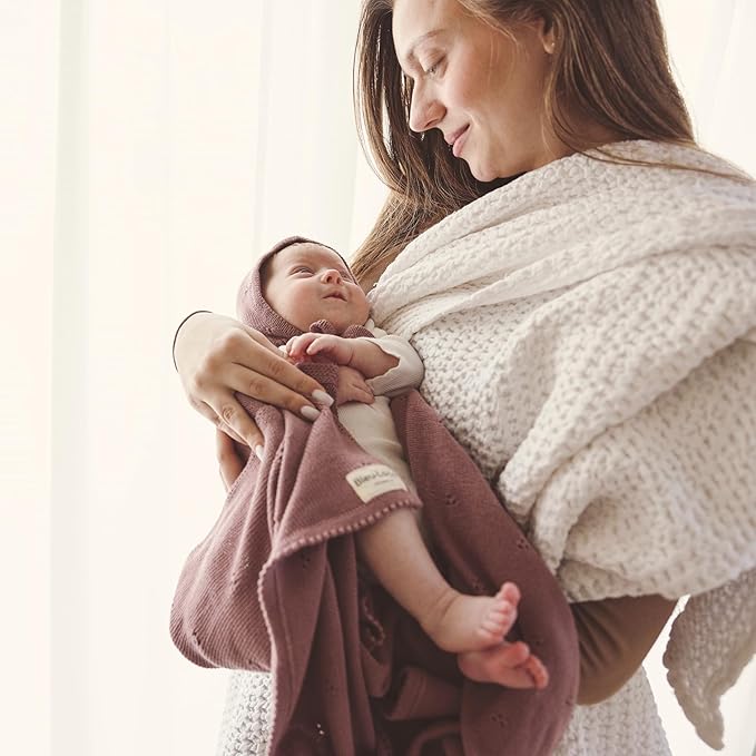 Baby Gift Set - Organic Cotton Newborn Blanket Essentials, Thoughtful Baby Shower & New Baby Gift for Boys & Girls (Pointelle - Sugar Plum)