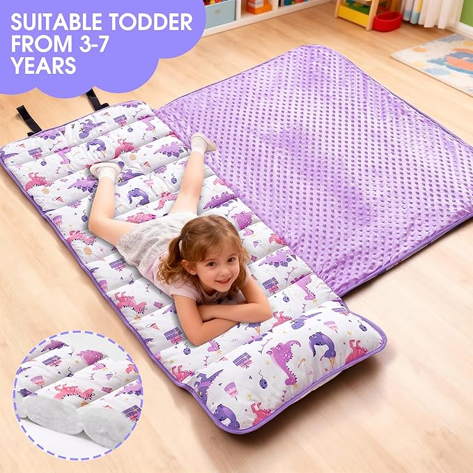 ACRABROS Toddler Nap Mat with Pillow and Blanket, Large Rolled Napping Mats,Slumber Bags for Boys Girls,Kids Sleeping Bag for Daycare, Preschool Travel