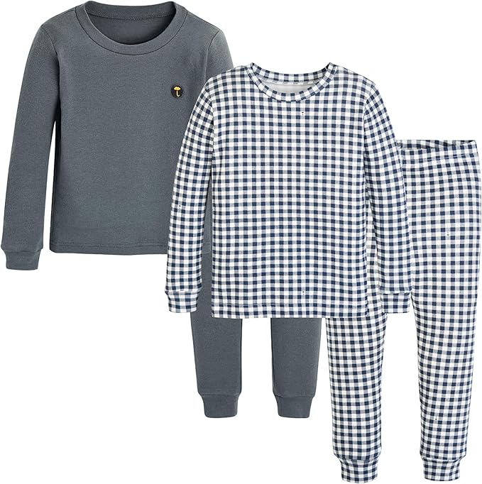 moimoln Baby Toddler Pajama Set Snug-Fit Cotton Modal Sleepwear, Leopard, Check & Solid Mix (6M-8Y, 1/2 Pack)