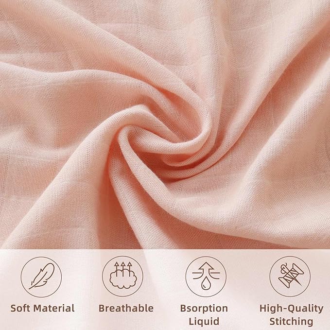 LifeTree Baby Swaddle Blankets, Boys Girls Muslin Swaddling Wrap Receiving Blanket for Newborn, 70% Viscose from Bamboo and 30% Cotton, Large 47" x 47", Peach and Pink