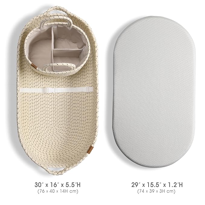 Baby Changing Basket Includes Diaper Caddy - Soft & Waterproof Dual-Cover, Portable, Changing Pad for Dresser & Changing Table, Gift for Baby Shower, Organic Cotton Rope