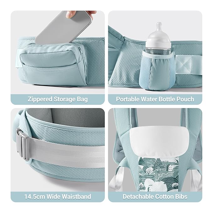 Baby Carrier, SEEDNUR Baby Carrier with Hip Seat, Baby Carrier Newborn to Toddler for Ergonomic M Position, 6-in-1 Adjustable Baby Hip Seat for 3-36 Month, Hands-Free Perfect for Travel & Shopping