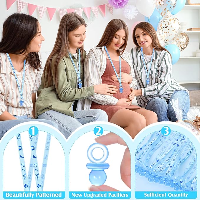 60 Pcs Baby Shower Pacifiers Necklace, Cute Acrylic Pacifier Necklaces for Chupones para Baby Shower Games Charm, Party Favors, Decorations DIY, Gender Reveal Table Scatter(Blue)