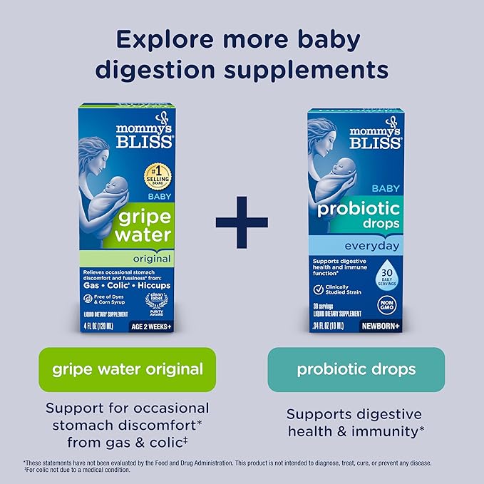 Mommy's Bliss, Bottle, Mommy's Bliss Night Time Gripe Water for Baby's Tummy Trouble - Relieves Occasional Infant Stomach Discomfort from Gas, Colic, Fussiness, Hiccups , 4 Fl Oz