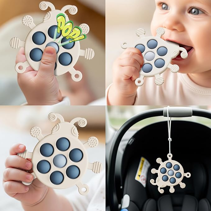 Baby Montessori Toy, High Chair Suction Cup Toy and Teething Toy Set - Table Toy & Pop-it Fidget Teether for 6+ Months 1 2 3 Years, BPA Free Silicone Sensory Toys for Baby and Toddler (SkyBlue)