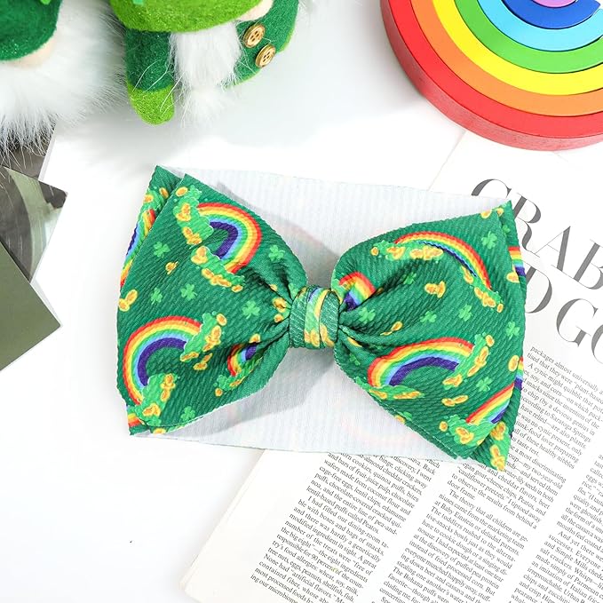 YanJie St. Patrick's Day Baby Girl Clover Headbands Shamrock Green Bows Newborn Girls Headbands Handmade St.Patrick Wide Hairbands Hair Accessories