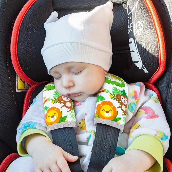Seat Belt Cover Pad for Baby, Soft Seatbelt Cushion Covers for Kids 2Pcs Car Seat Strap Shoulder Pads for All Car Seats, Stroller, High Chair,Green Zoo