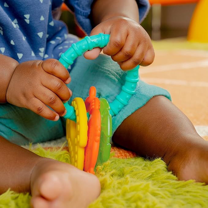 Bright Starts Tropical Chews Silicone Teething Ring - BPA-Free Monkey, Leaf, Banana - Unisex, 3 Months +