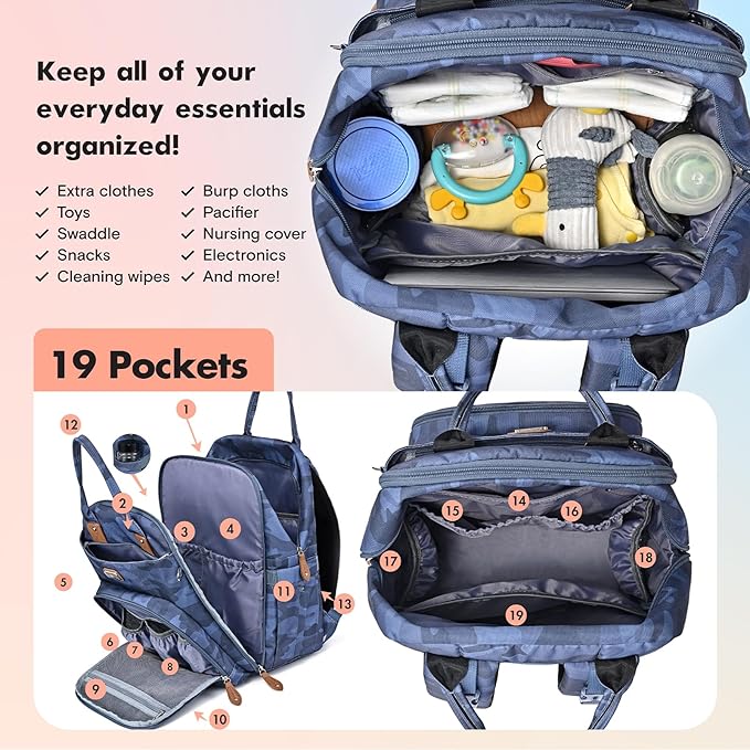 Dikaslon Diaper Bag Backpack with Portable Changing Pad, Pacifier Case and Stroller Straps, Large Unisex Baby Bags for Boys Girls, Multipurpose Travel Back Pack for Moms Dads, Camo