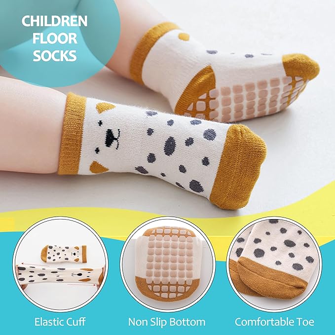 TRUEHAN 5 Pairs Toddler Non Slip Socks with Grips Baby Socks for Kids Girls Boys