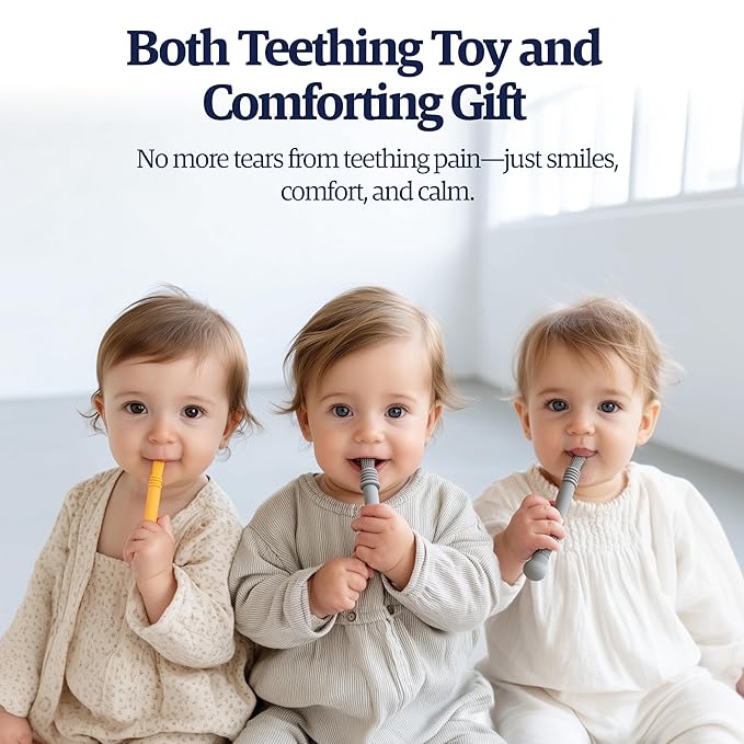 Zuzu 6 Pack Teething Tubes for Babies 3-24 Months with 2 Cleaning Brushes - Hollow Teether Chew Straw Sensory Toys, BPA Free Food Grade Silicone, CPC Certified Baby Teething Sticks for Infants