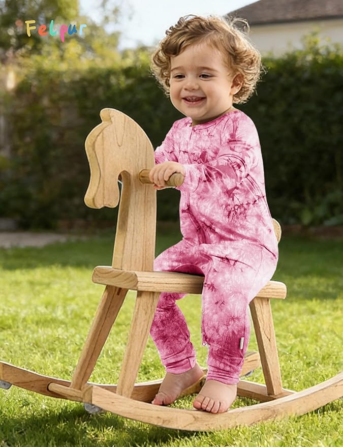 Baby Girls Boys Footless Romper 2 Way Zipper Soft Rayon Outfits, Outdoor Tie-dye Long Sleeve Clothes Jumpsuit