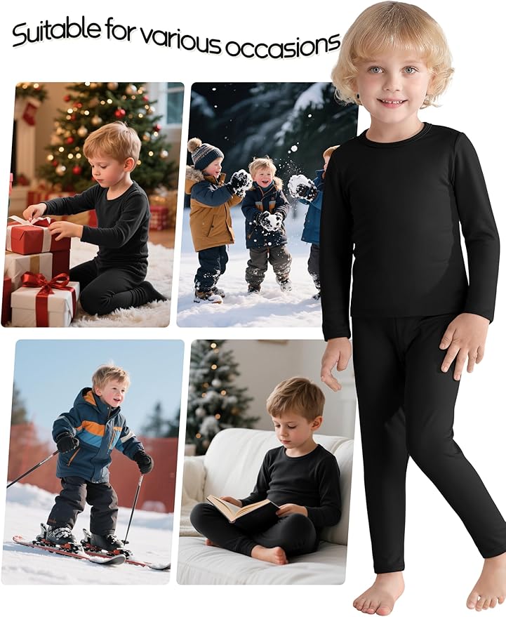 VZV 2T-6Y Toddler Thermal Set Thermal Underwear for Kids Fleece Lined Toddler Base Layer Long Johns for Kids Boys Girls