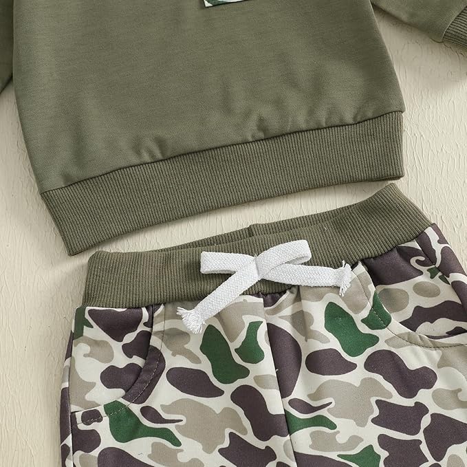 Toddler Boy Fall Winter Clothes Baby Camo Hunting Outfits Retro Pullover Sweatshirts + Camouflage Pants Set