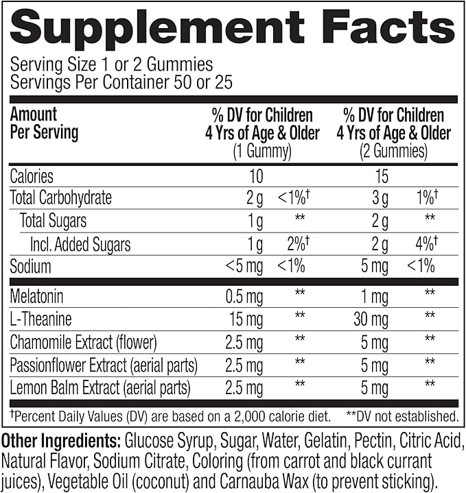 OLLY Kids Sleep Gummy, 0.5mg Melatonin, L Theanine, Chamomile, and Lemon Balm, Childrens Chewable Supplement, Raspberry - 50 Count