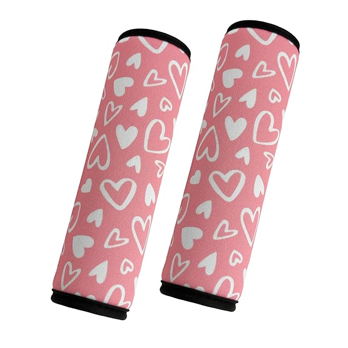 2 Pack VegaPunkLab Seat Straps Shoulder Pads for Kids - Seat Belt Cover Pad, Strap Wrap Cover for Bogg Bag, Perfect for Car Booster Seats, Strollers, High Chair, Backpacks, and More, Pink Heart