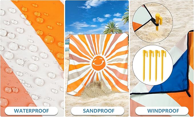Beach Blanket Waterproof Sandproof Beach Mat 79" X 83"/10'x9'for 2-8 Adults Quick Drying Outdoor Picnic Mat Beach Accessories for Travel, Camping, Hiking