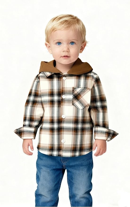 YOUNGER STAR Toddler Kids Boys Girls Flannel Hooded Plaid Shirt Button Baby Red Clothes