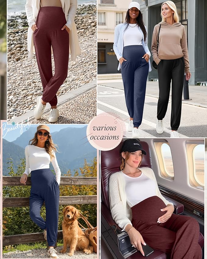 3 Pack Women's Maternity Pants Maternity Jogger Sweatpants Over The Belly Stretchy Pregnancy Pants with Pockets