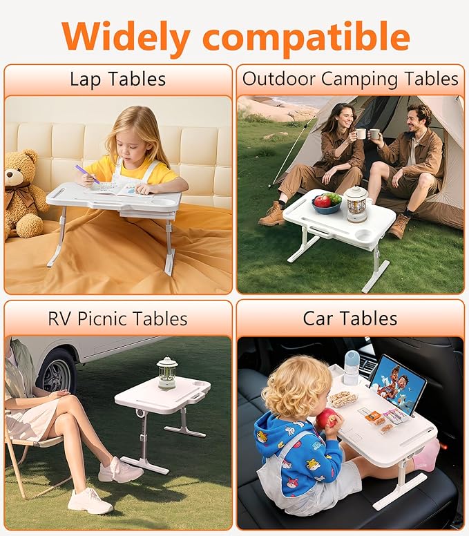 Foldable Car Seat Tray Table, Adjustable Multifunctional Lap Tray for Kids, Portable Car Lap Desk for Laptop Computer Tablet, Rear Seat Tray for Eating/Reading, Travel Essentials Accessories